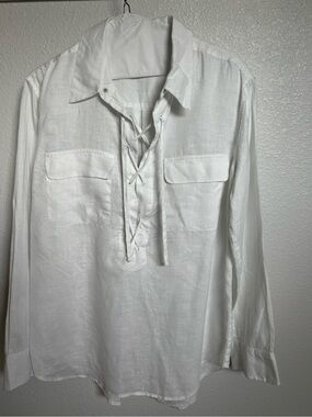 Equipment White Lace-Up Linen Blouse